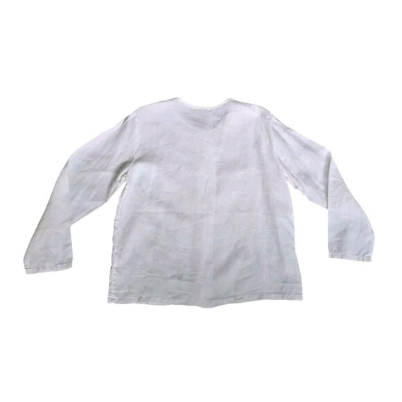 Russ Berens Linen Top White Floral Stitching Button Up Long Sleeve X Small USA - Picture 12 of 14